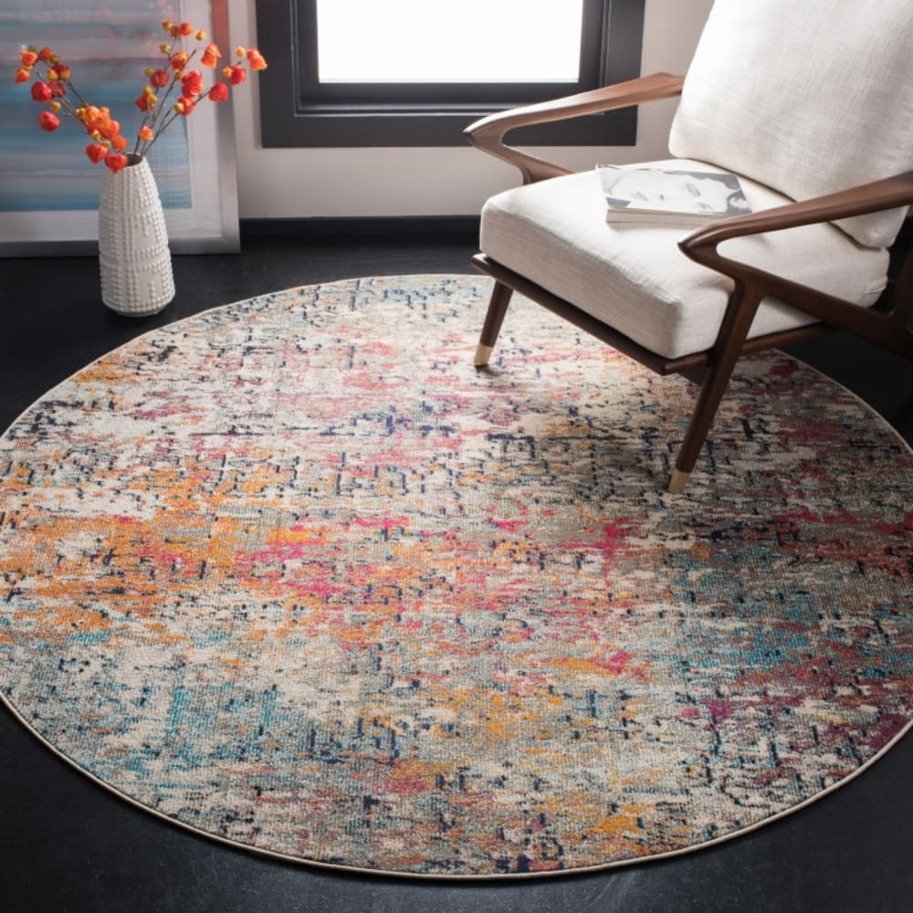 Tapis contemporain en polypropylène gris/rose, 122 cm — vue 3