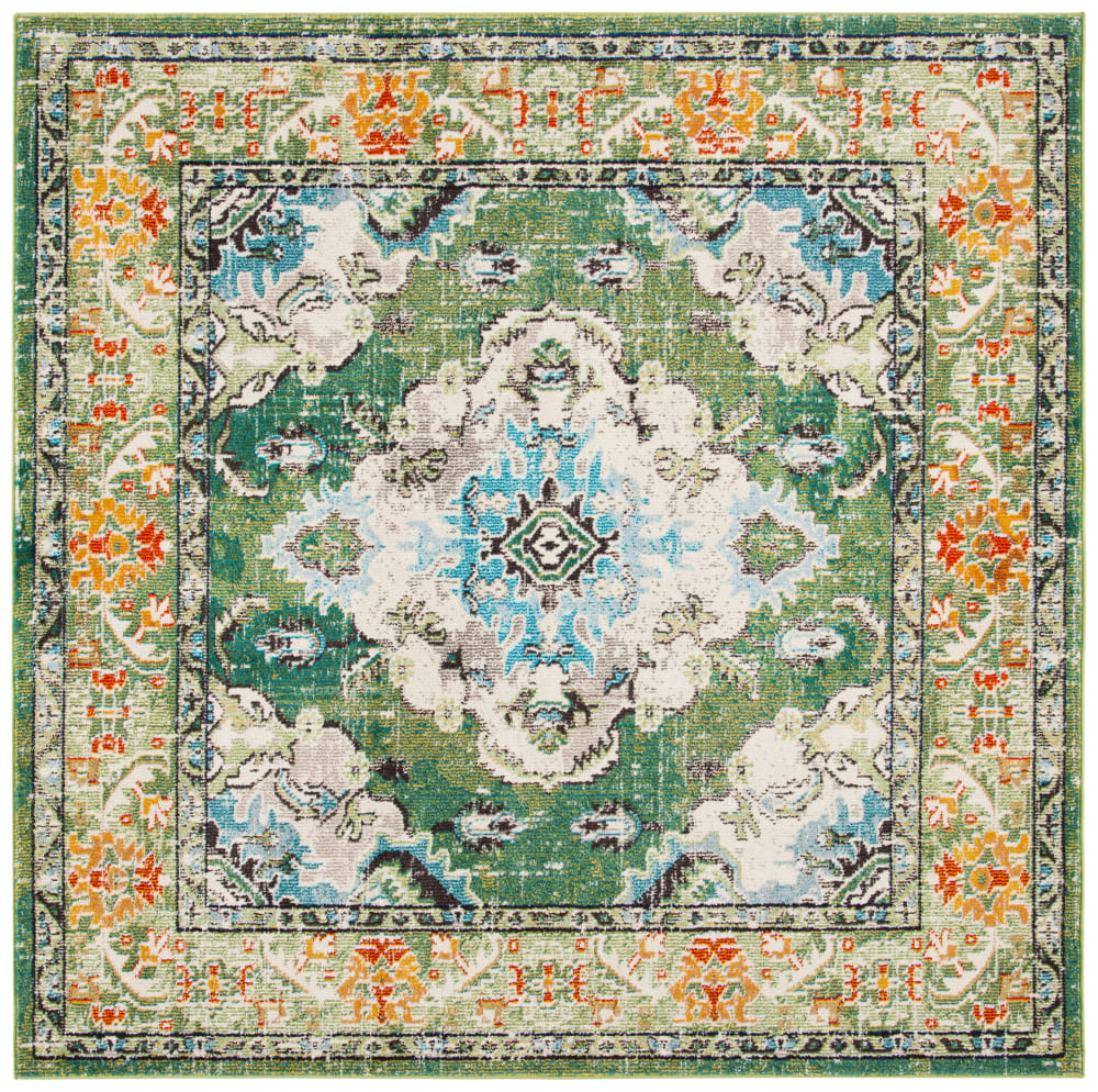 Tapis traditionnel en polypropylène vert/bleu, 201 x 201 cm