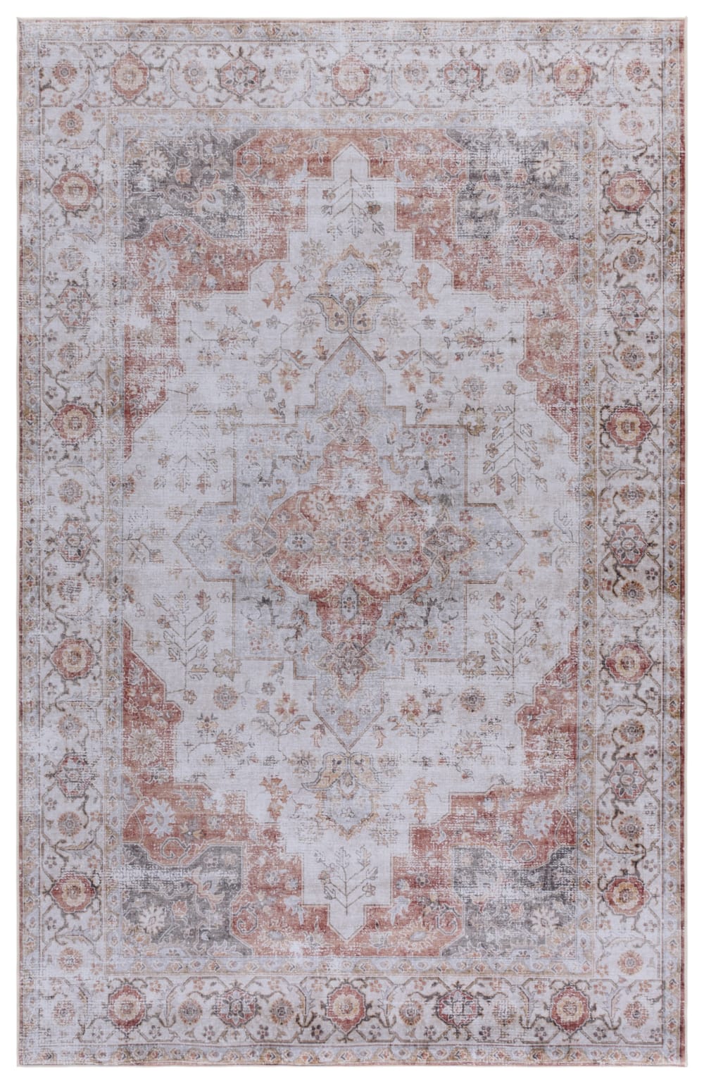 Tapis traditionnel en polyester gris/orange, 152 x 244 cm