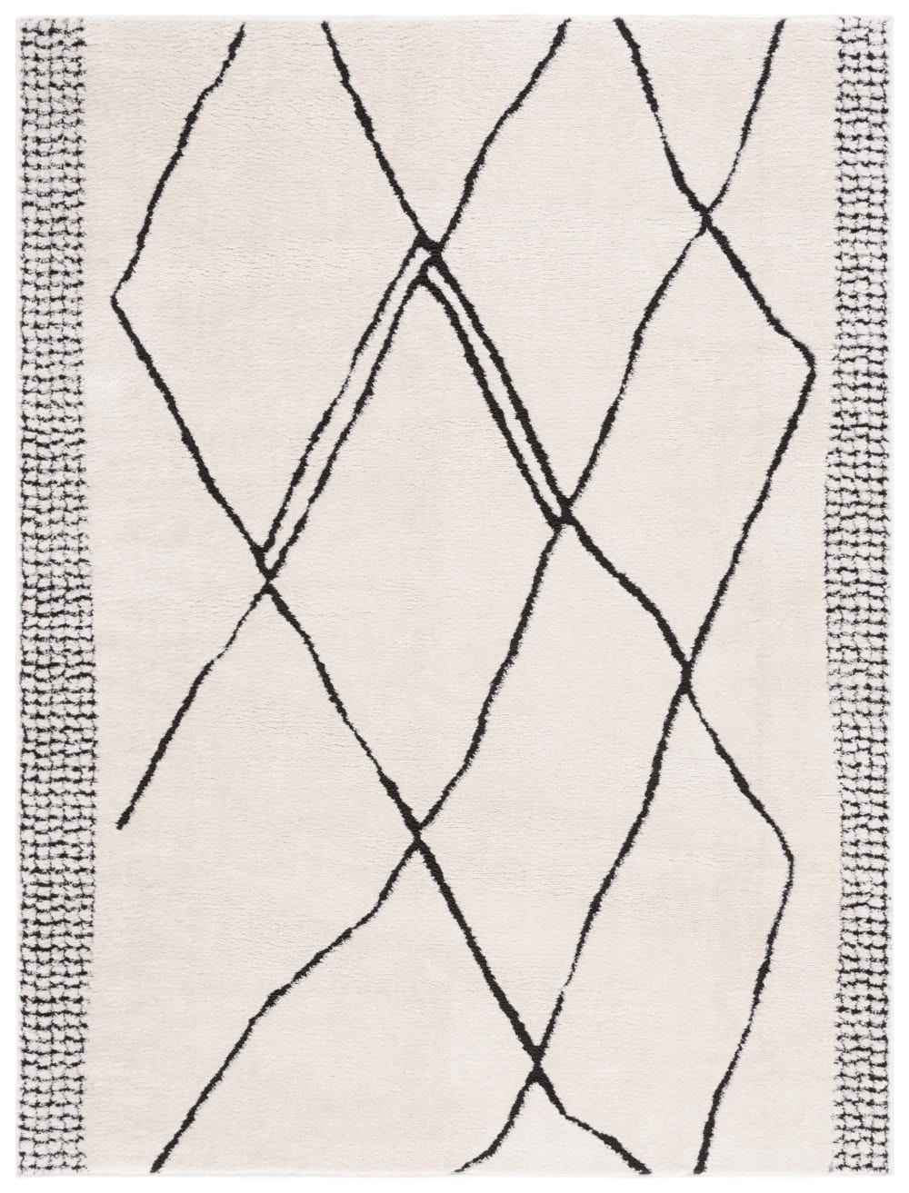 Tapis bohémien en polyester blanc/noir, 160 x 229 cm