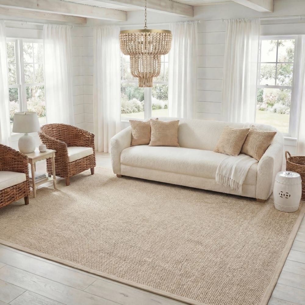 Tapis fibre naturelle en sisal blanc/beige, 91 x 152 cm — vue 3