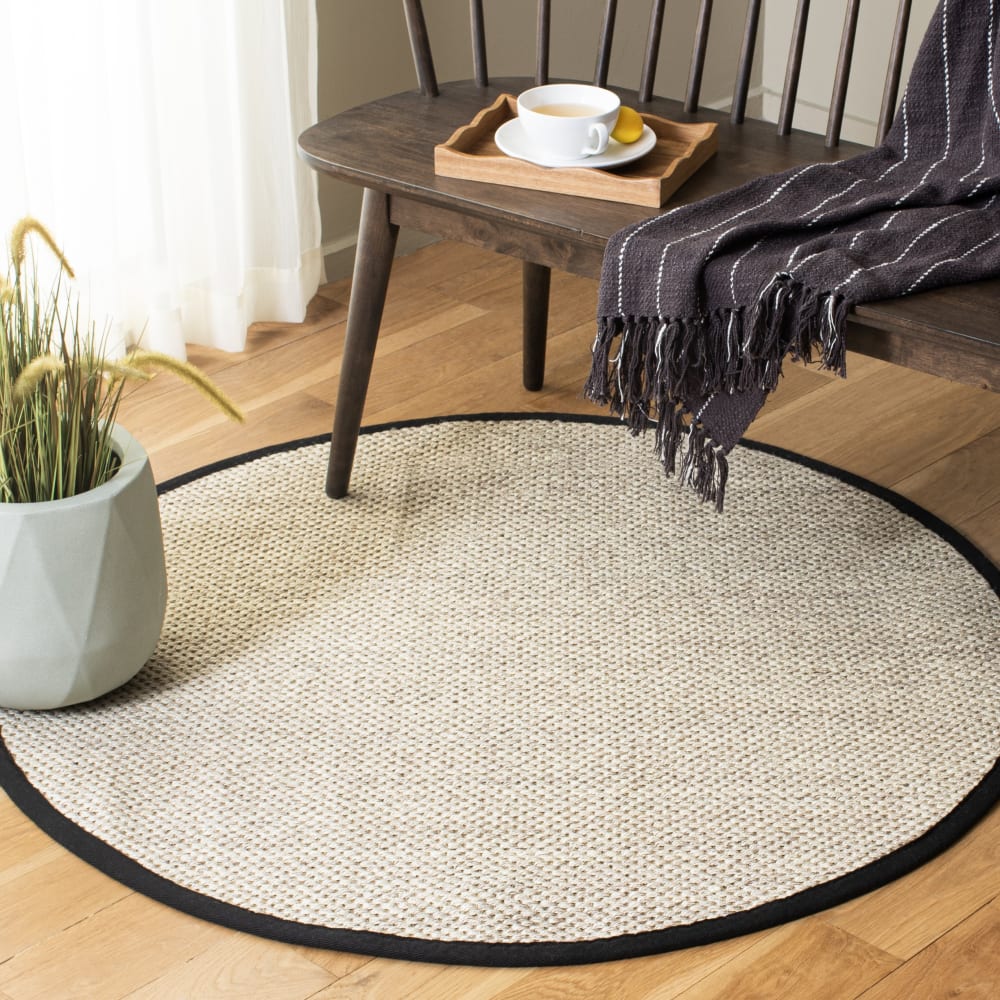 Tapis fibre naturelle en sisal blanc/noir, 122 cm — vue 3