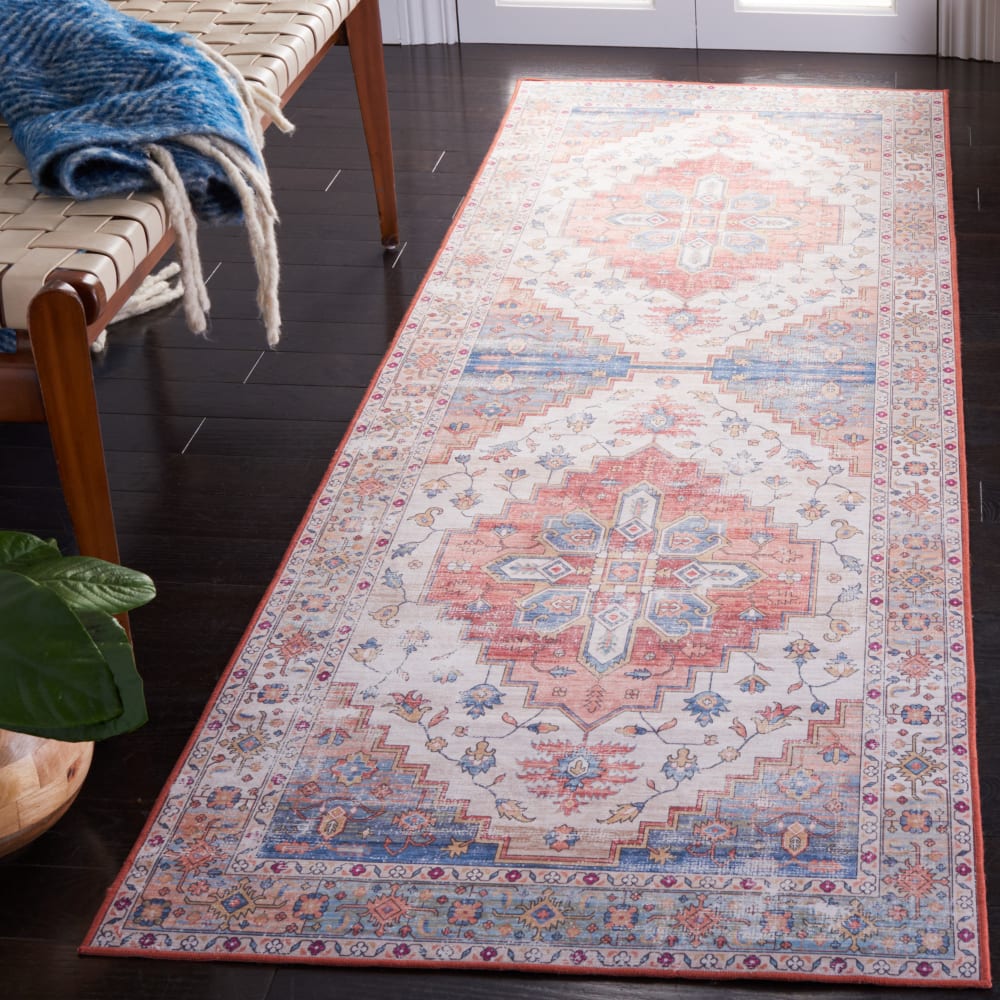 Tapis traditionnel en polyester beige/bleu, 76 x 183 cm — vue 3