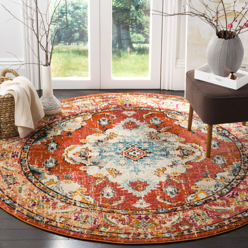 Tapis traditionnel en polypropylène orange/bleu, 201 cm — vue 3