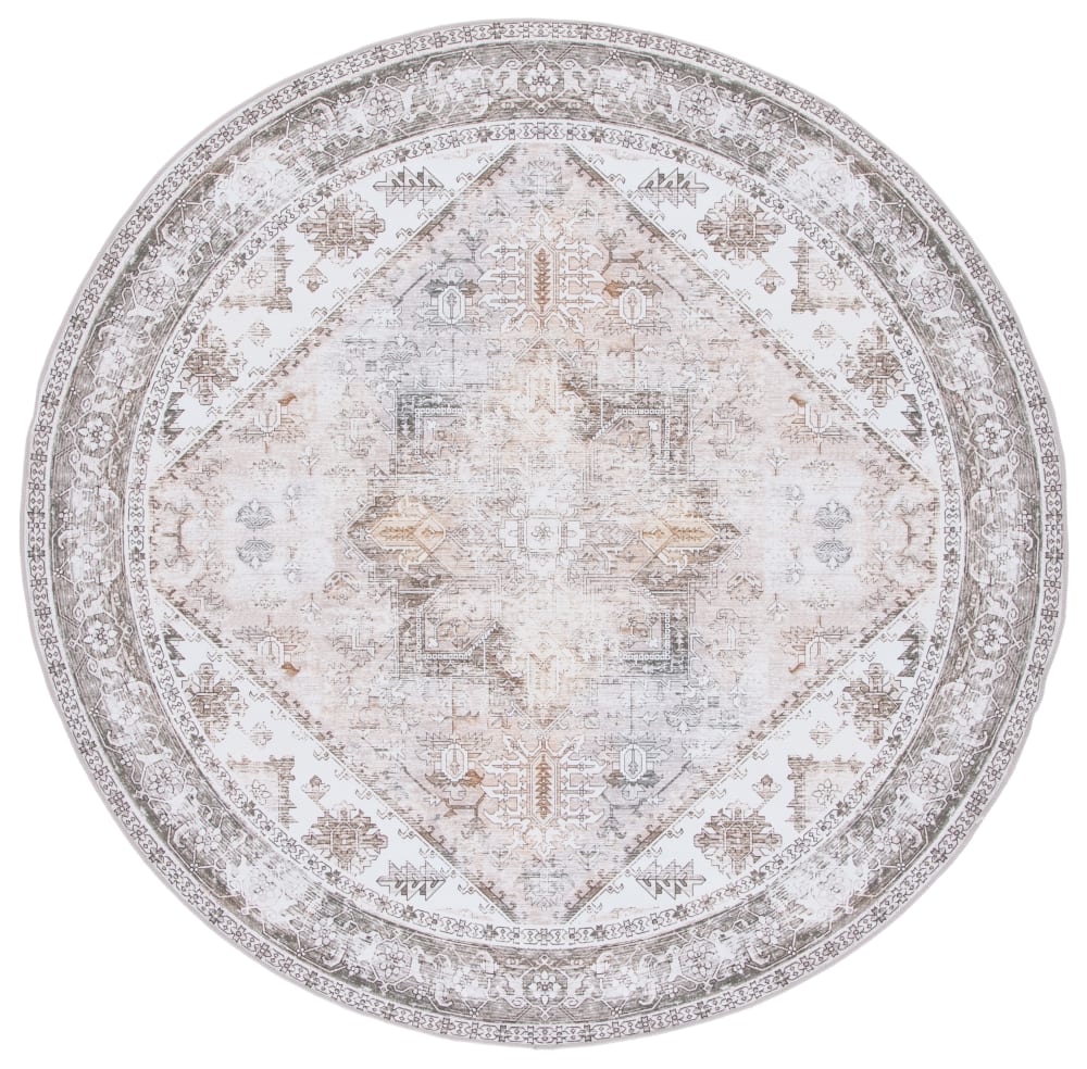 Tapis traditionnel en polyester beige/gris, 183 cm