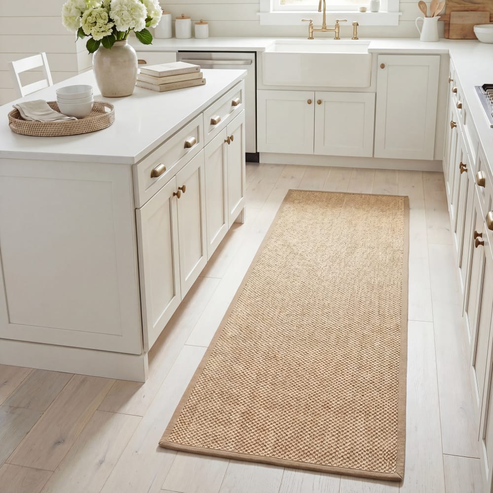Tapis fibre naturelle en sisal jaune/beige, 76 x 183 cm — vue 3