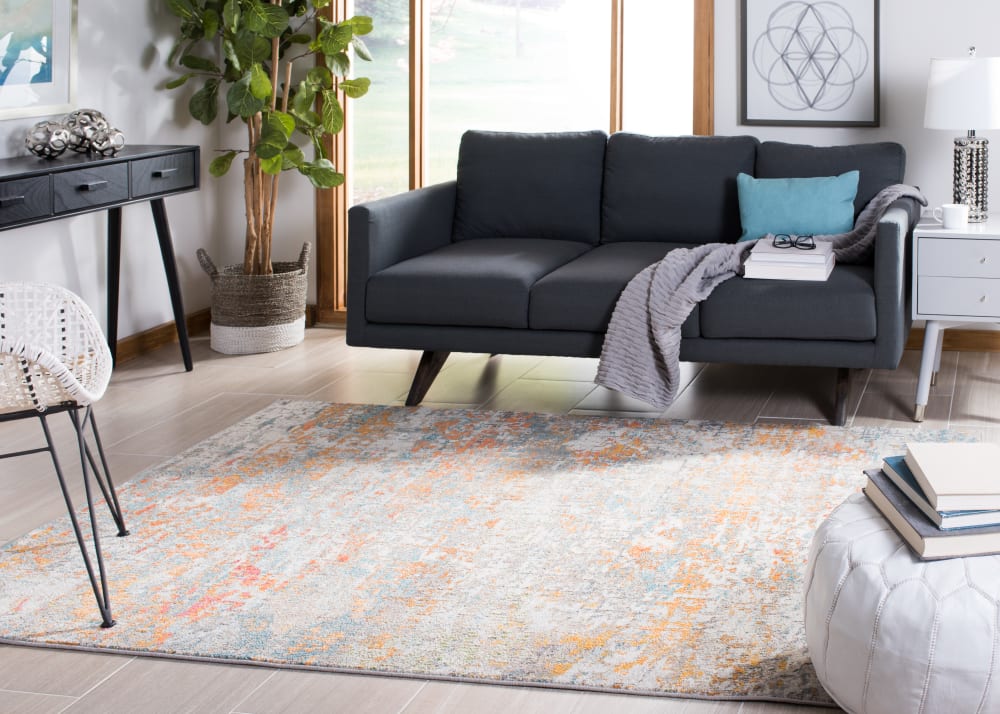 Tapis contemporain en polypropylène gris/orange, 183 x 274 cm — vue 3