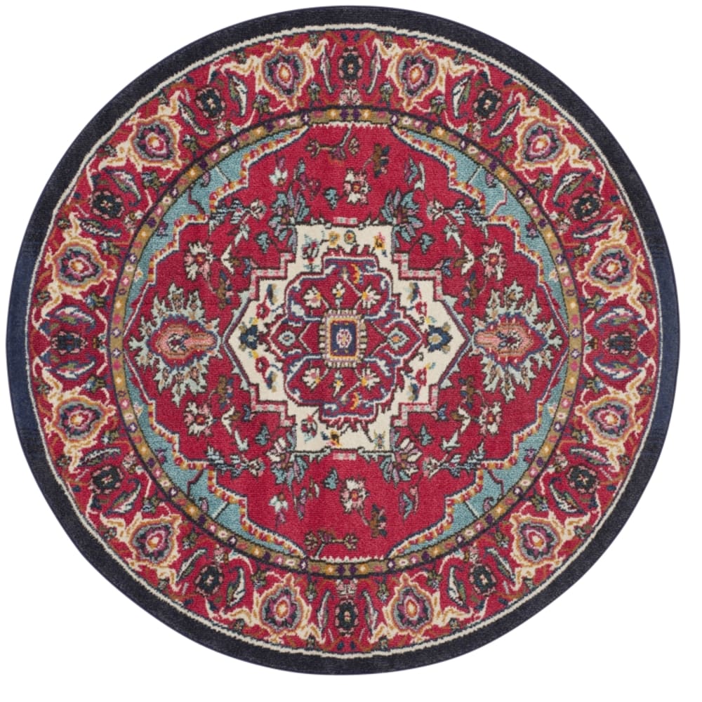 Tapis bohème chic en polypropylène rouge/bleu, 122 cm