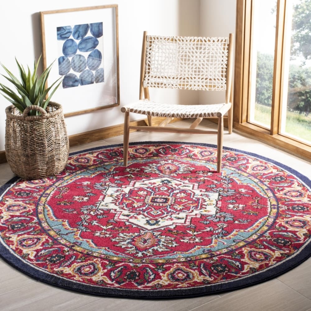 Tapis bohème chic en polypropylène rouge/bleu, 122 cm — vue 3