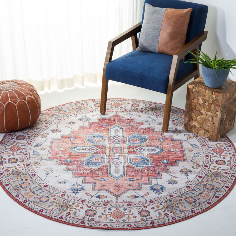 Tapis traditionnel en polyester beige/bleu, 183 cm — vue 3