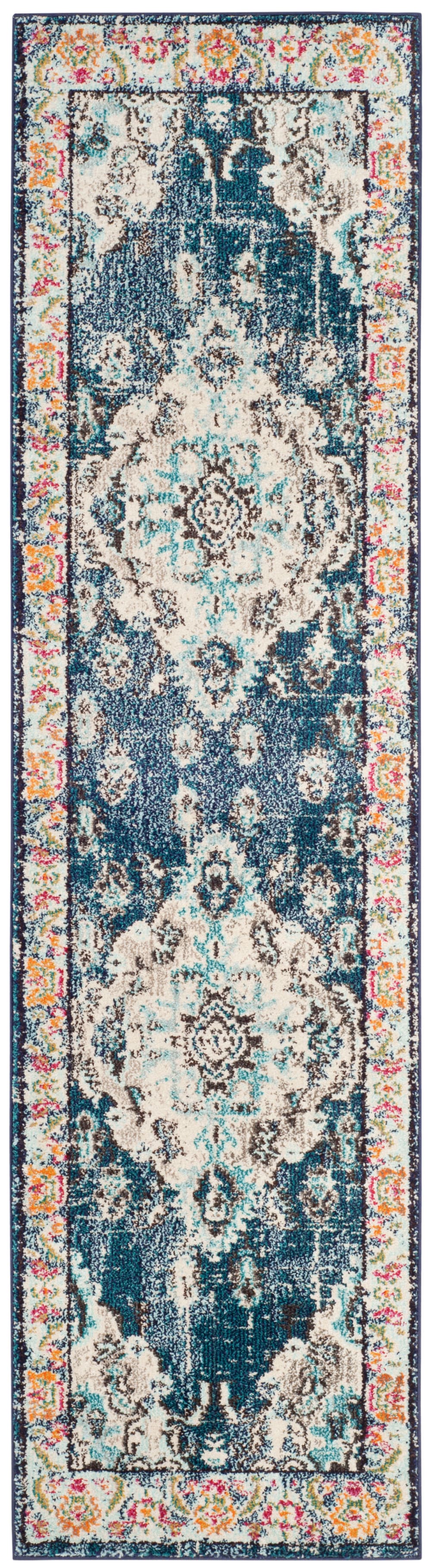 Tapis bohème chic en polypropylène bleu, 66 x 244 cm