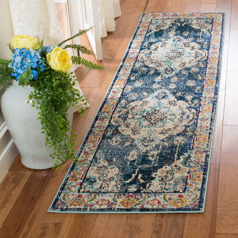 Tapis bohème chic en polypropylène bleu, 66 x 244 cm — vue 3
