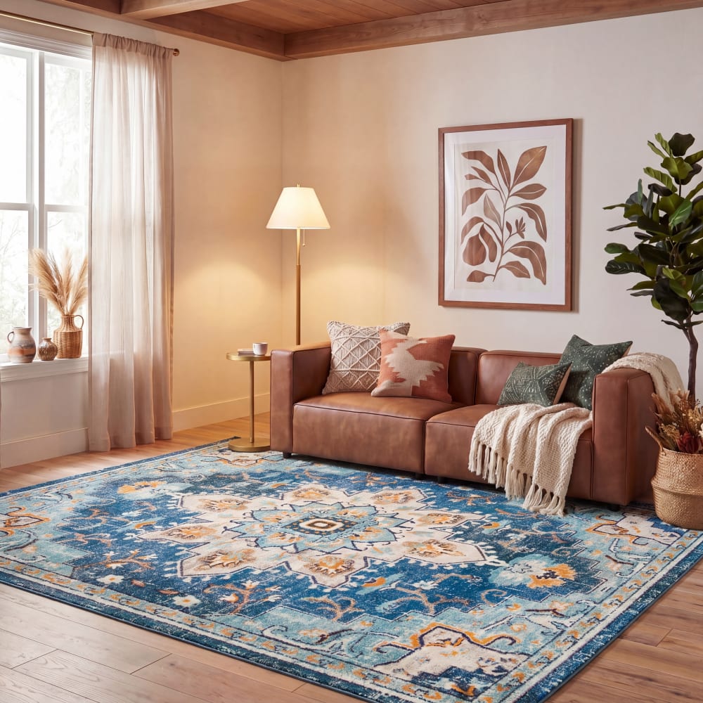 Tapis de transition en polypropylène bleu, 244 x 305 cm - Maisons du Monde