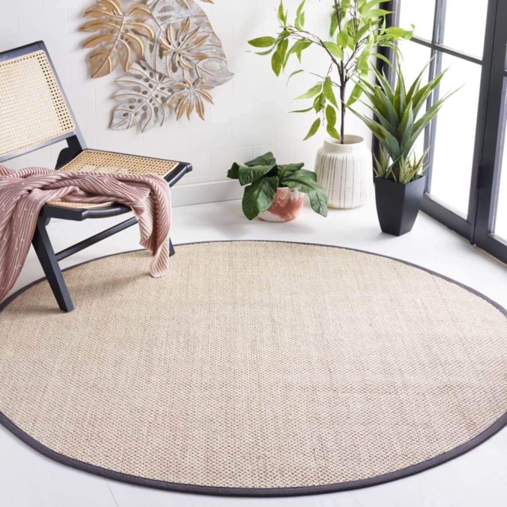Tapis fibre naturelle en sisal blanc/gris, 122 cm — vue 3