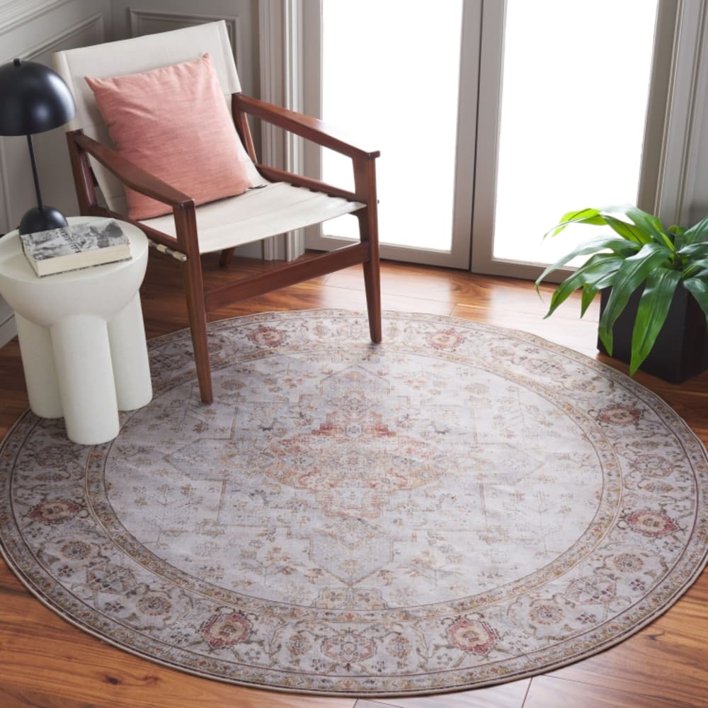Tapis traditionnel en polyester gris/orange, 91 cm — vue 3