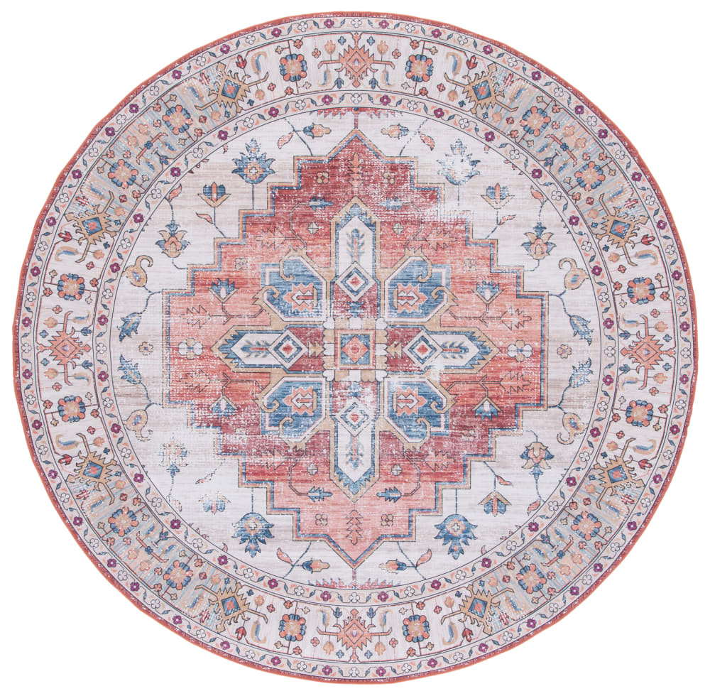 Tapis traditionnel en polyester beige/bleu, 122 cm
