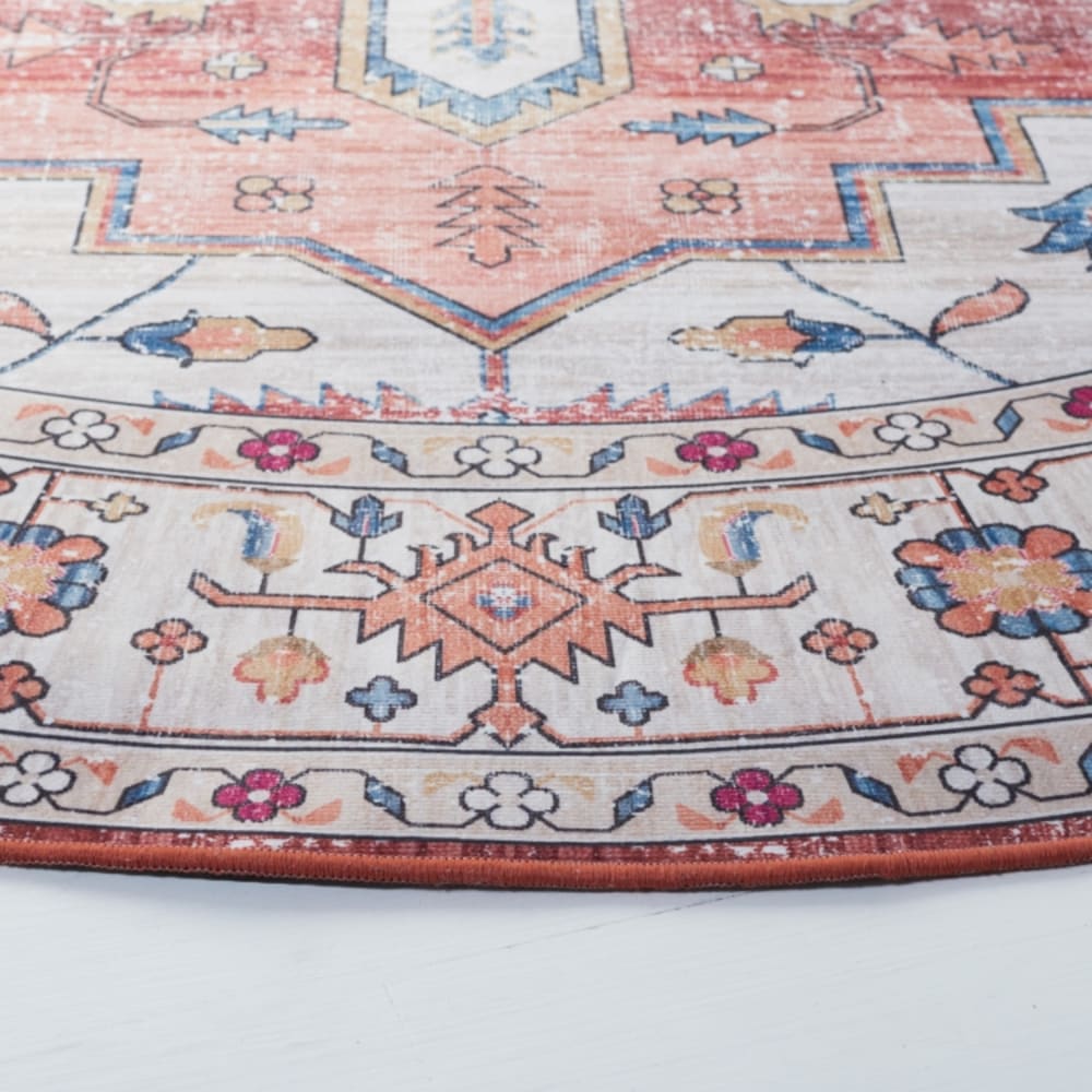 Tapis traditionnel en polyester beige/bleu, 122 cm — vue 4