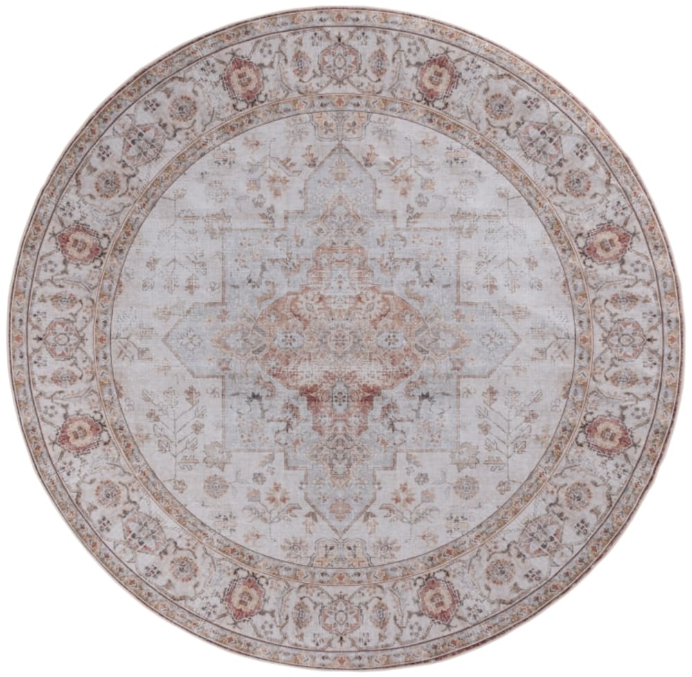 Tapis traditionnel en polyester gris/orange, 122 cm