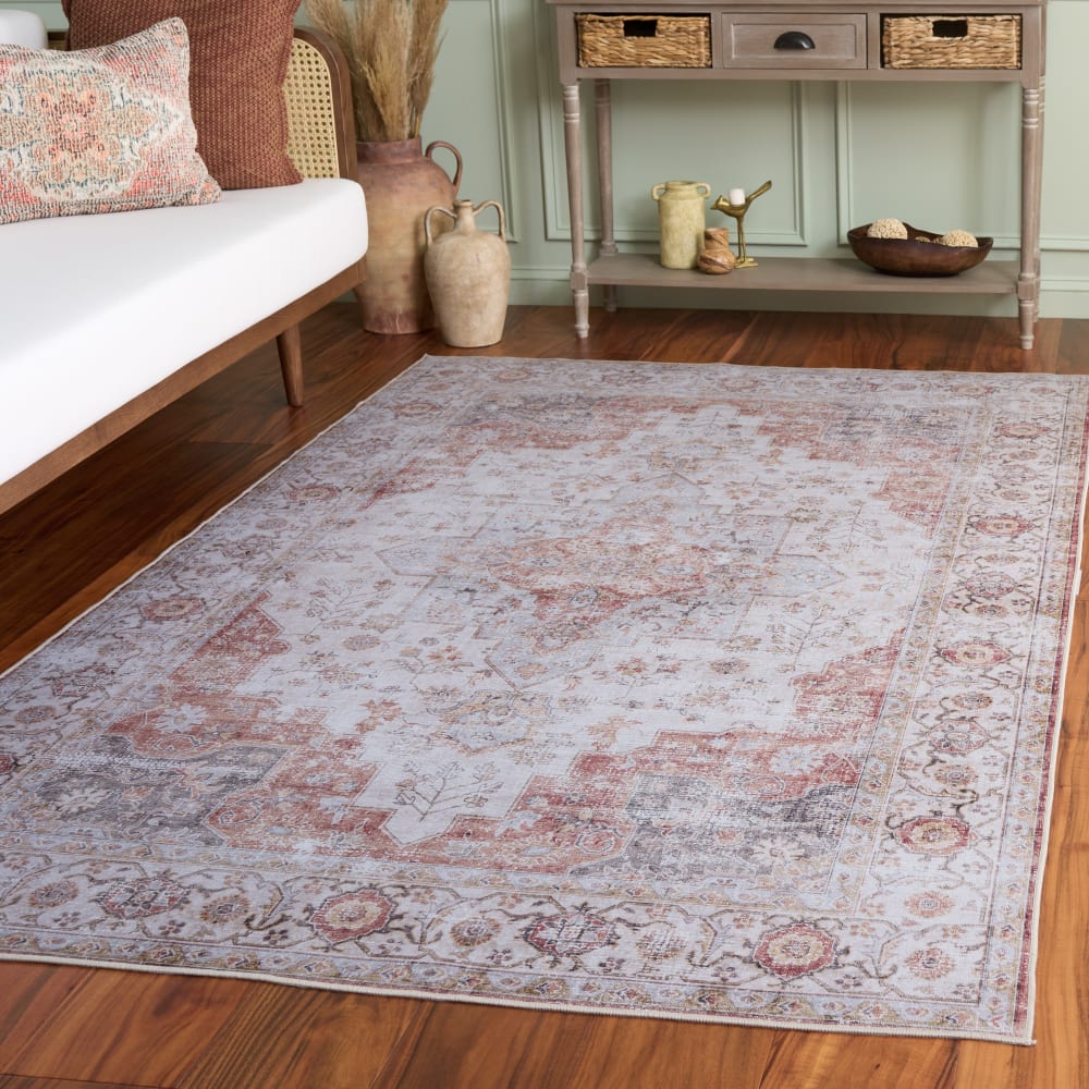 Tapis traditionnel en polyester gris/orange, 122 x 183 cm — vue 3