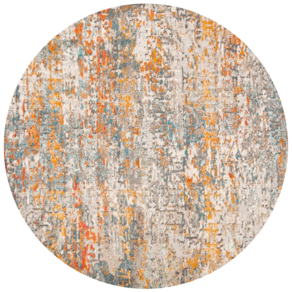 Tapis contemporain en polypropylène gris/orange, 122 cm