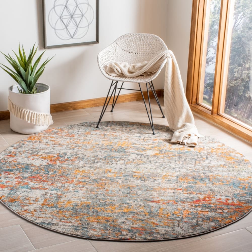 Tapis contemporain en polypropylène gris/orange, 122 cm — vue 3