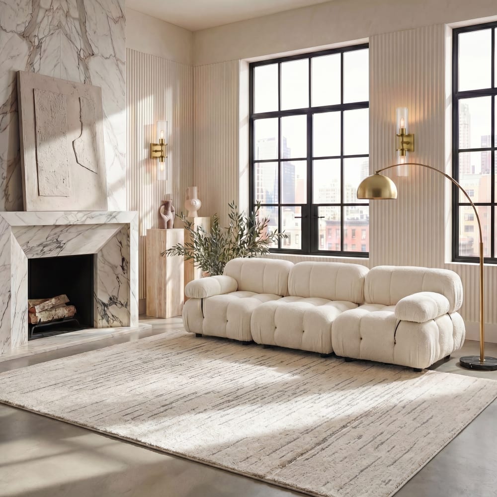 Tapis solide et tonale en polyester blanc/gris, 235 x 305 cm — vue 4