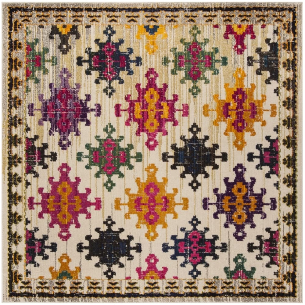 Safavieh Tapis bohème chic en polypropylène blanc/multicolore, 122 x 122 cm style classique chic - Pp - Polypropylène