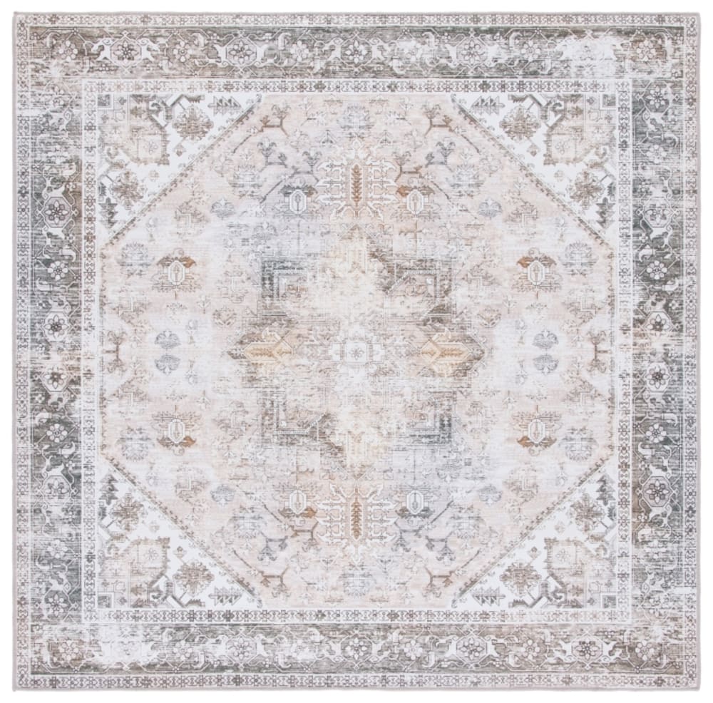 Tapis traditionnel en polyester beige/gris, 122 x 122 cm