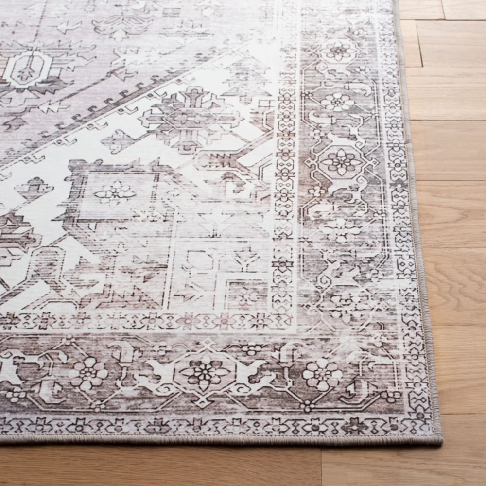 Tapis traditionnel en polyester beige/gris, 122 x 122 cm — vue 4