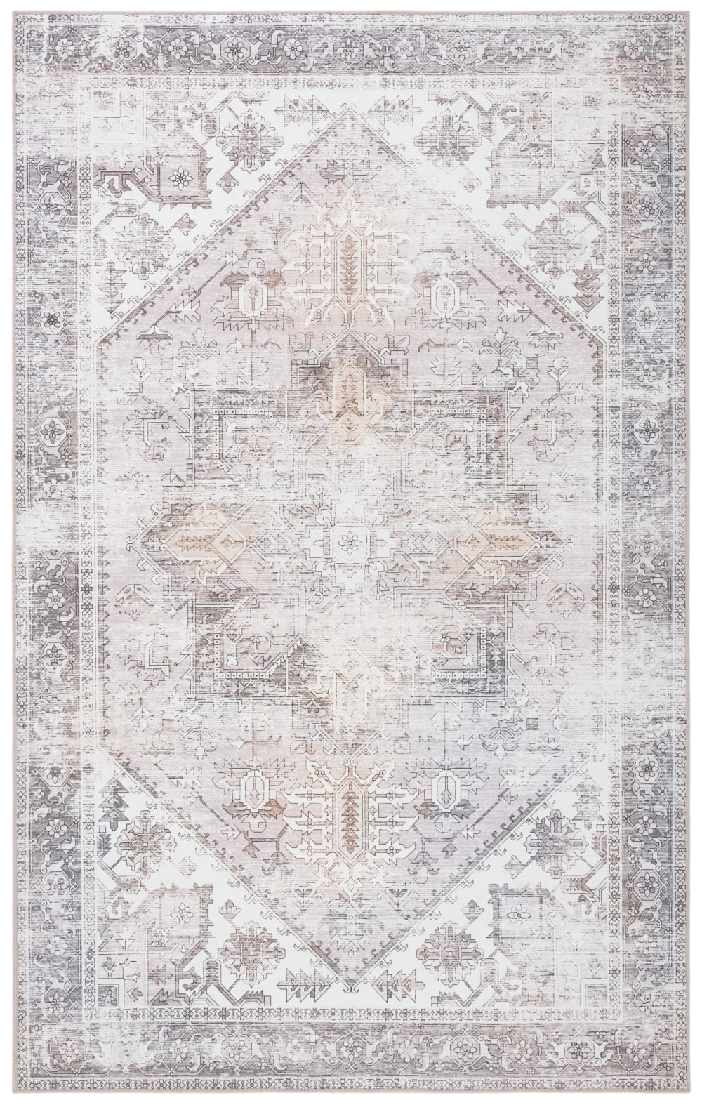 Tapis traditionnel en polyester beige/gris, 91 x 152 cm