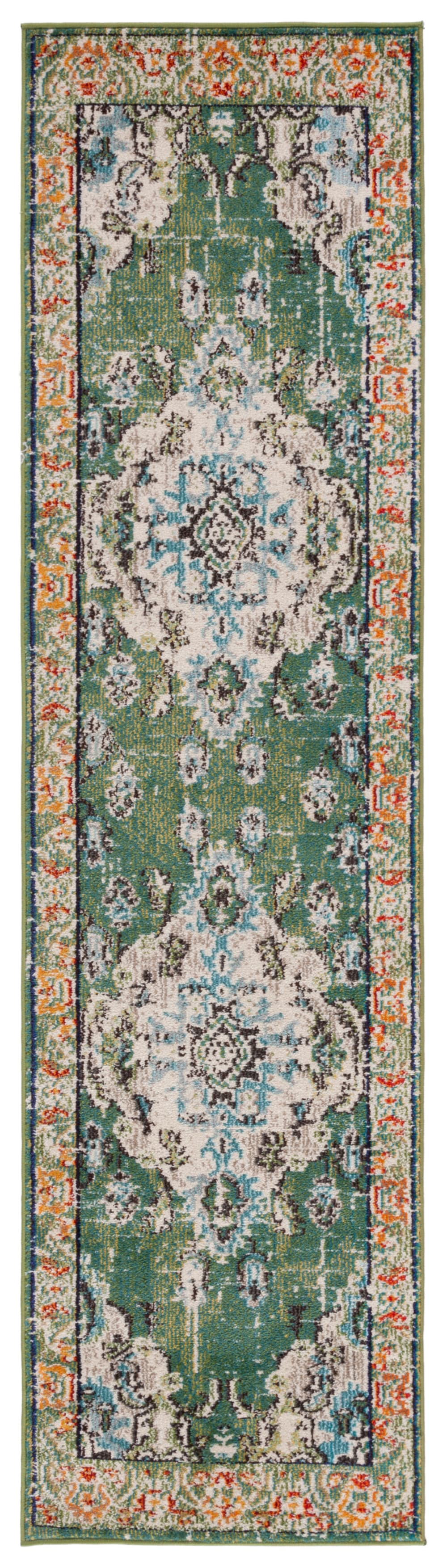Tapis bohème chic en polypropylène vert/bleu, 66 x 183 cm