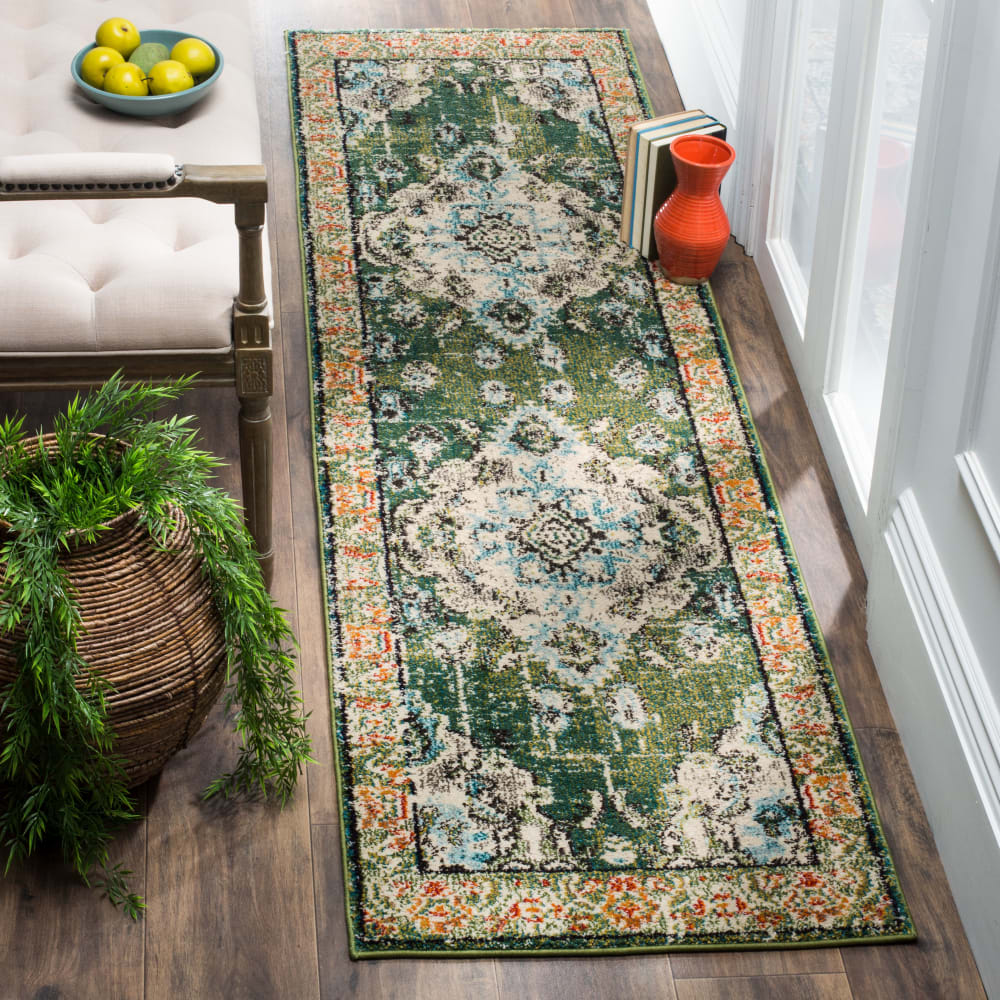 Tapis bohème chic en polypropylène vert/bleu, 66 x 183 cm — vue 3