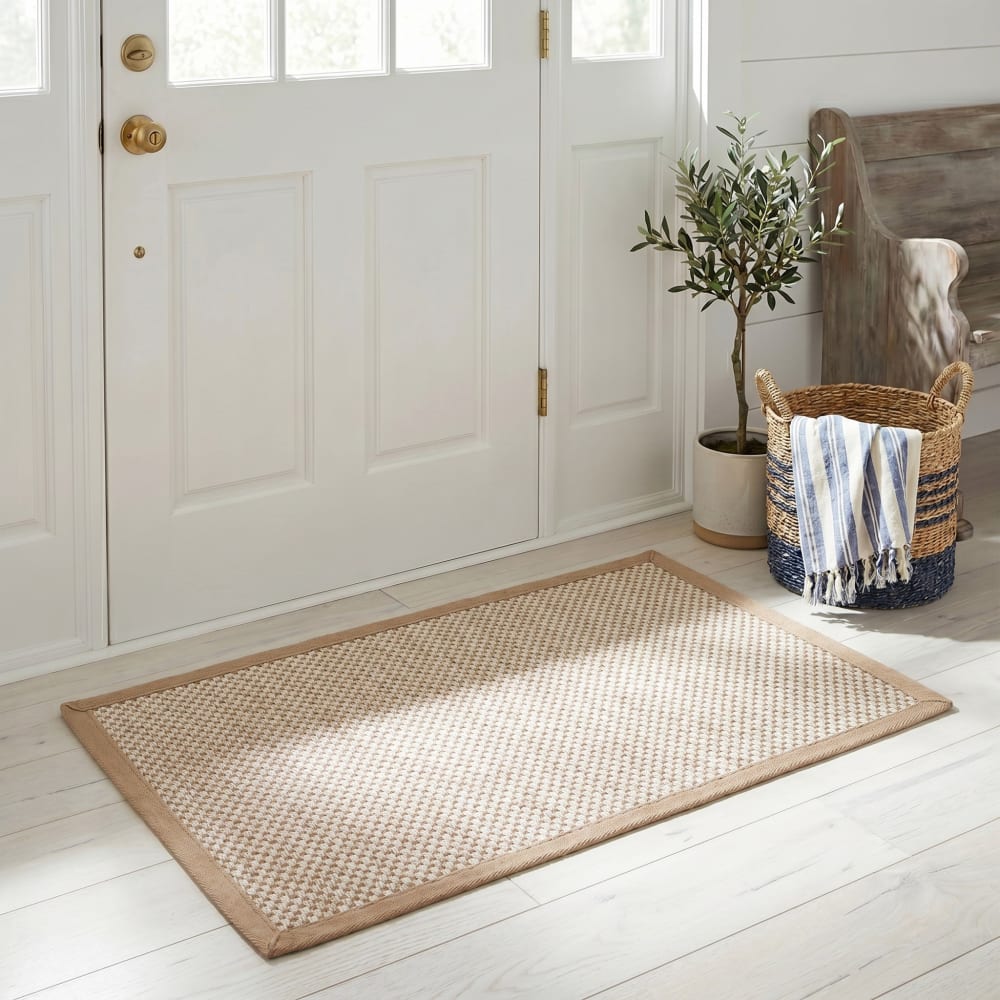 Tapis fibre naturelle en sisal blanc/beige, 76 x 122 cm - Maisons du Monde