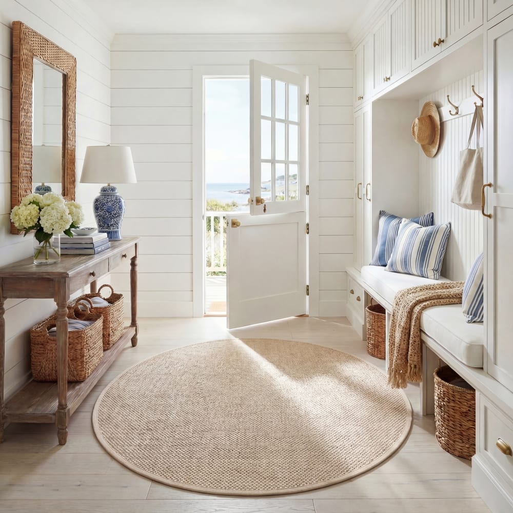 Tapis fibre naturelle en sisal blanc/beige, 122 cm - Maisons du Monde