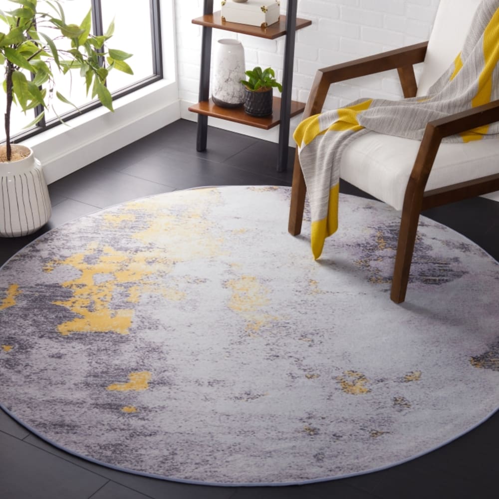 Tapis contemporain en polyester gris/or, 122 cm — vue 3
