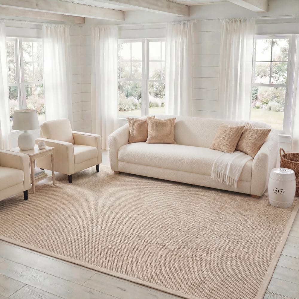 Safavieh Tapis fibre naturelle en sisal blanc/beige, 122 x 122 cm style campagne - Fibres Naturelles