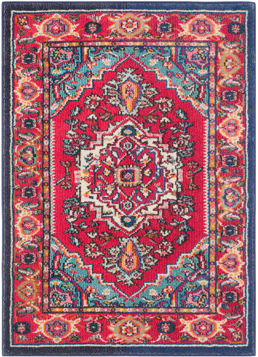 Tapis bohème chic en polypropylène rouge/bleu, 91 x 152 cm