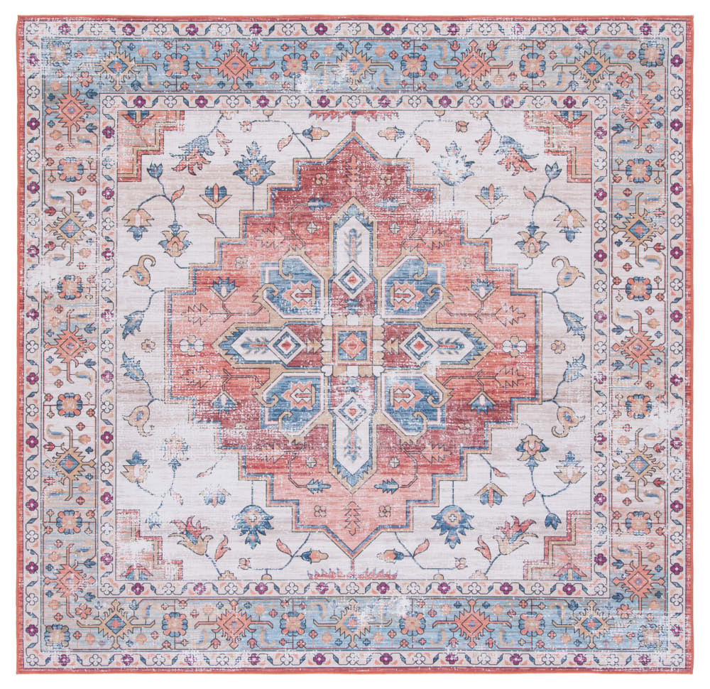 Tapis traditionnel en polyester beige/bleu, 183 x 183 cm