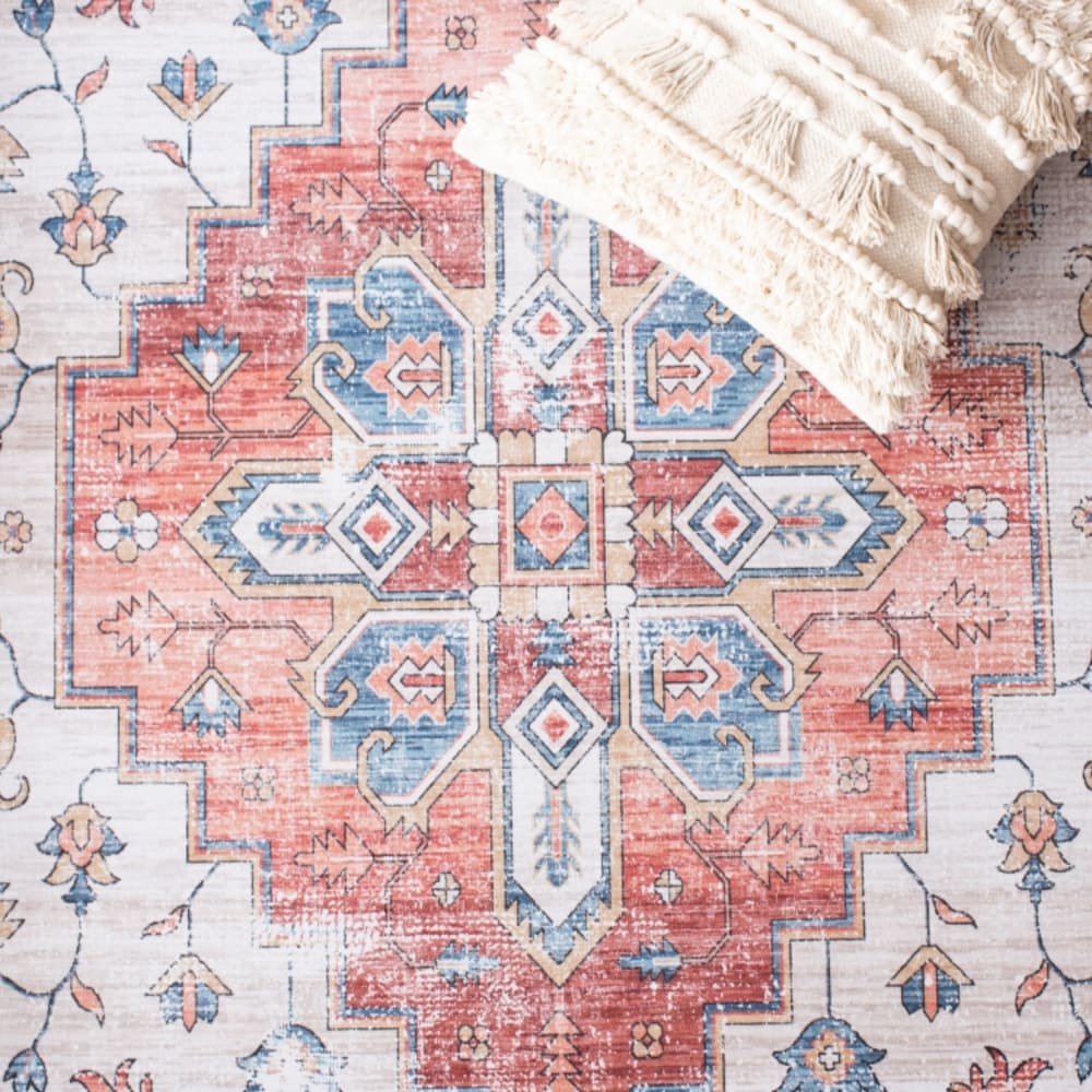 Tapis traditionnel en polyester beige/bleu, 183 x 183 cm — vue 3