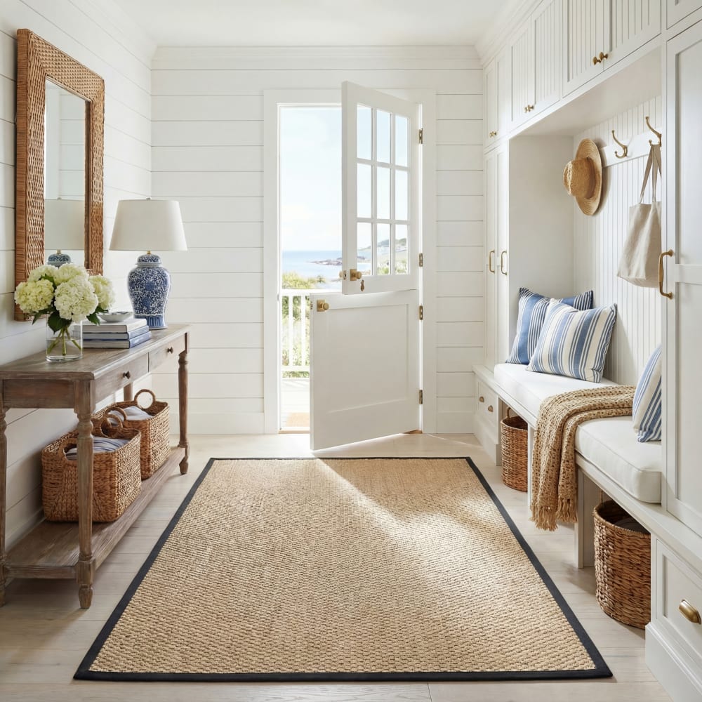 Tapis en herbiers marins beige/noir, 122 x 183 cm — vue 3