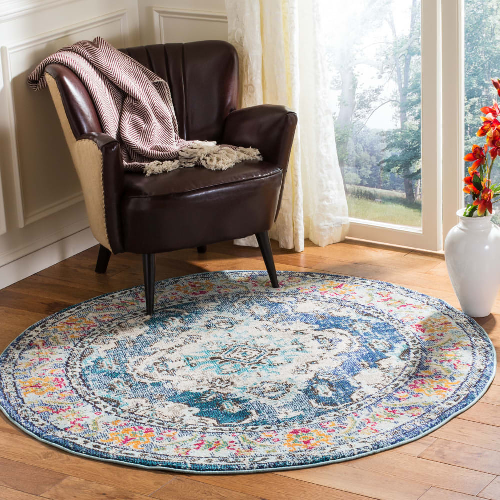 Tapis traditionnel en polypropylène bleu, 122 cm — vue 3