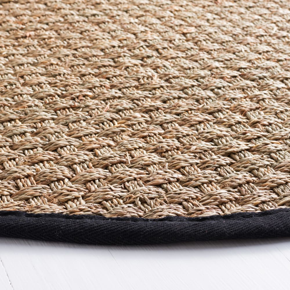 Tapis fibre naturelle en herbiers marins beige/noir, 122 cm