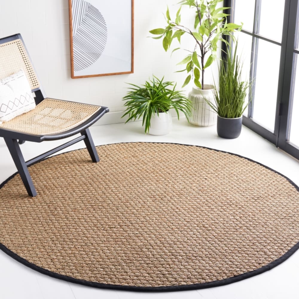 Tapis fibre naturelle en herbiers marins beige/noir, 122 cm — vue 3