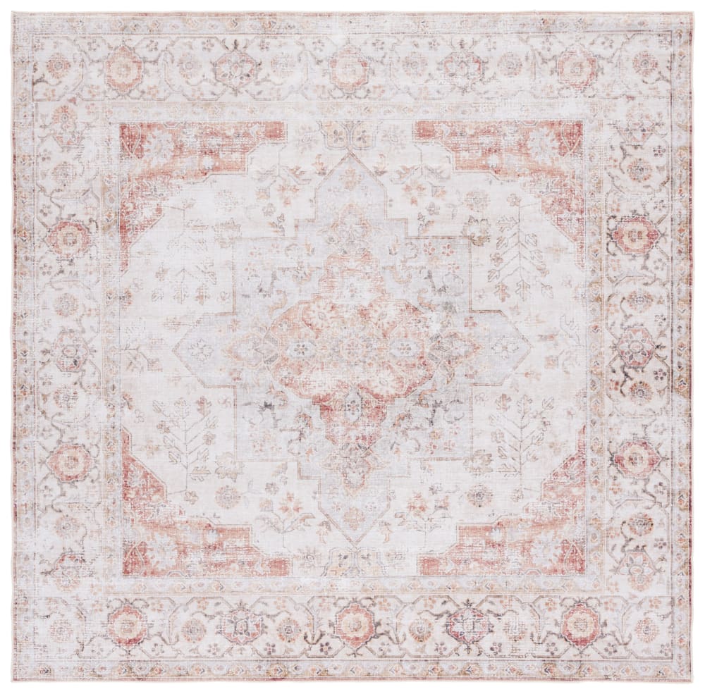 Tapis traditionnel en polyester gris/orange, 183 x 183 cm