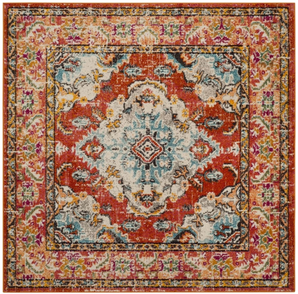 Tapis traditionnel en polypropylène orange/bleu, 122 x 122 cm