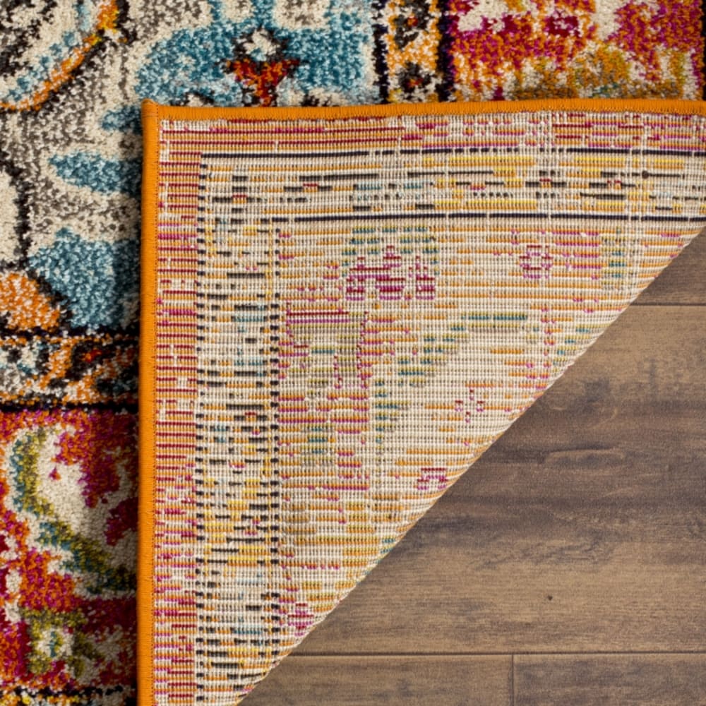 Tapis traditionnel en polypropylène orange/bleu, 122 x 122 cm — vue 3