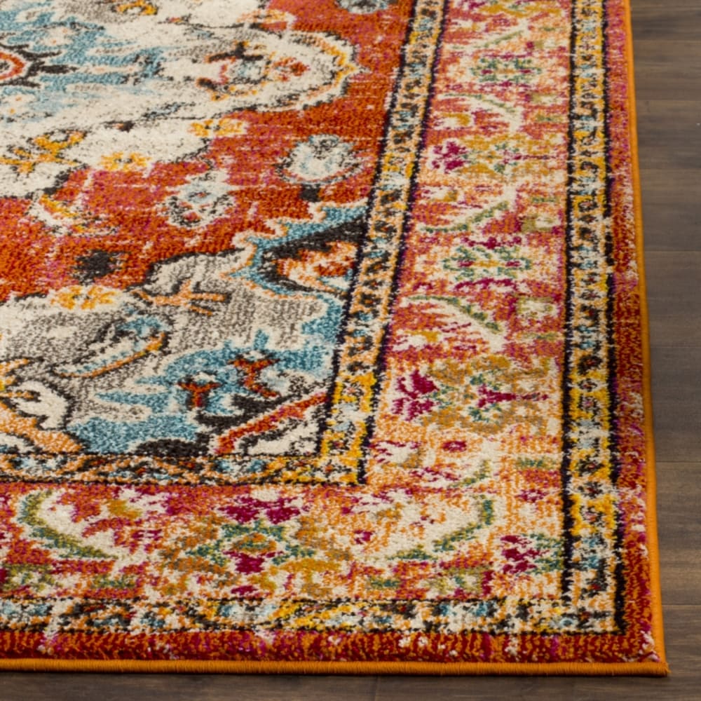 Tapis traditionnel en polypropylène orange/bleu, 122 x 122 cm — vue 4