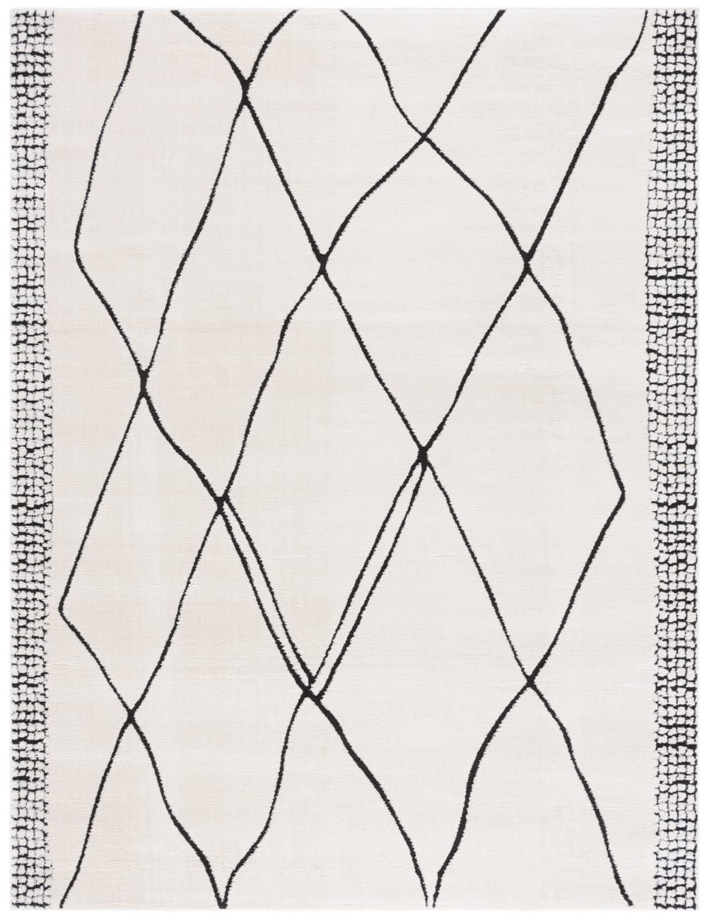 Tapis bohémien en polyester blanc/noir, 235 x 305 cm