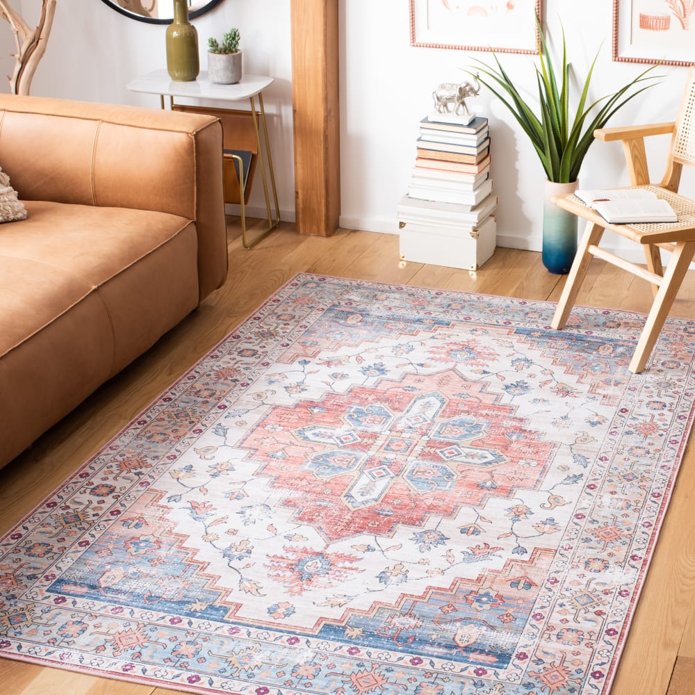 Tapis traditionnel en polyester beige/bleu, 152 x 244 cm — vue 3