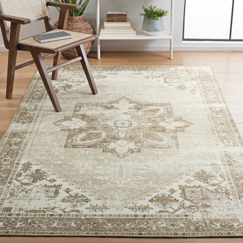 Tapis traditionnel en polyester vert/blanc, 152 x 244 cm — vue 3